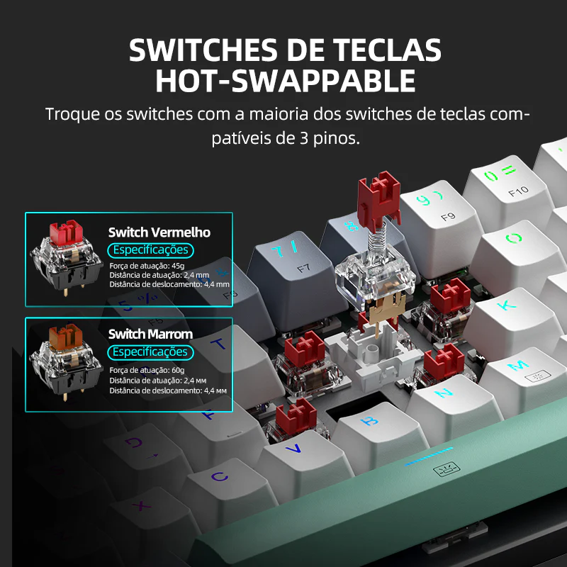 K500-B61 Wired Mechanical Keyboard - ABNT2 Layout - Image 4